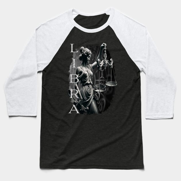 Elegant Libra Zodiac Scales & Justice Art Baseball T-Shirt by Deadpan Couture